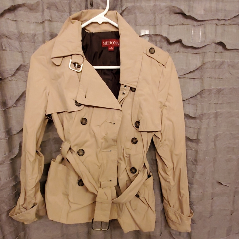 Merona Belted Khaki Short Trench Coat Spring